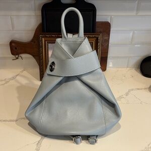 Elegant Light Blue Leather Backpack Purse Made in Italy
